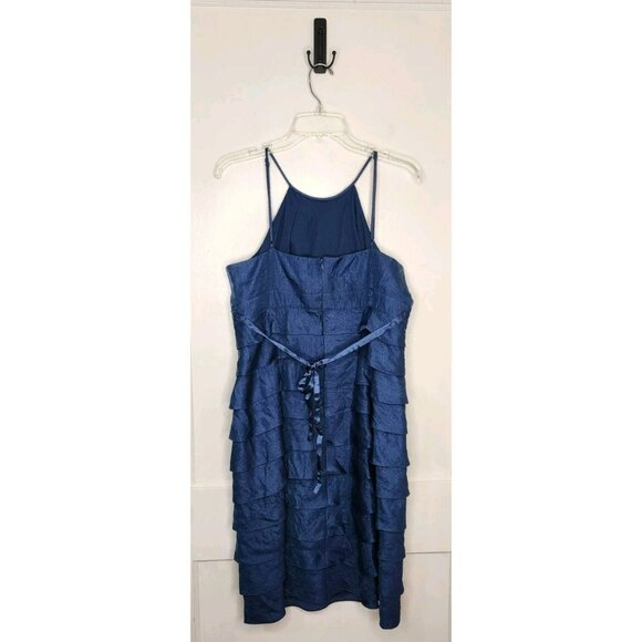 Adrianna Papell Dark Blue Iridescent Jeweled Tiered Skirt Cocktail Dress Size 14 - Picture 2 of 6